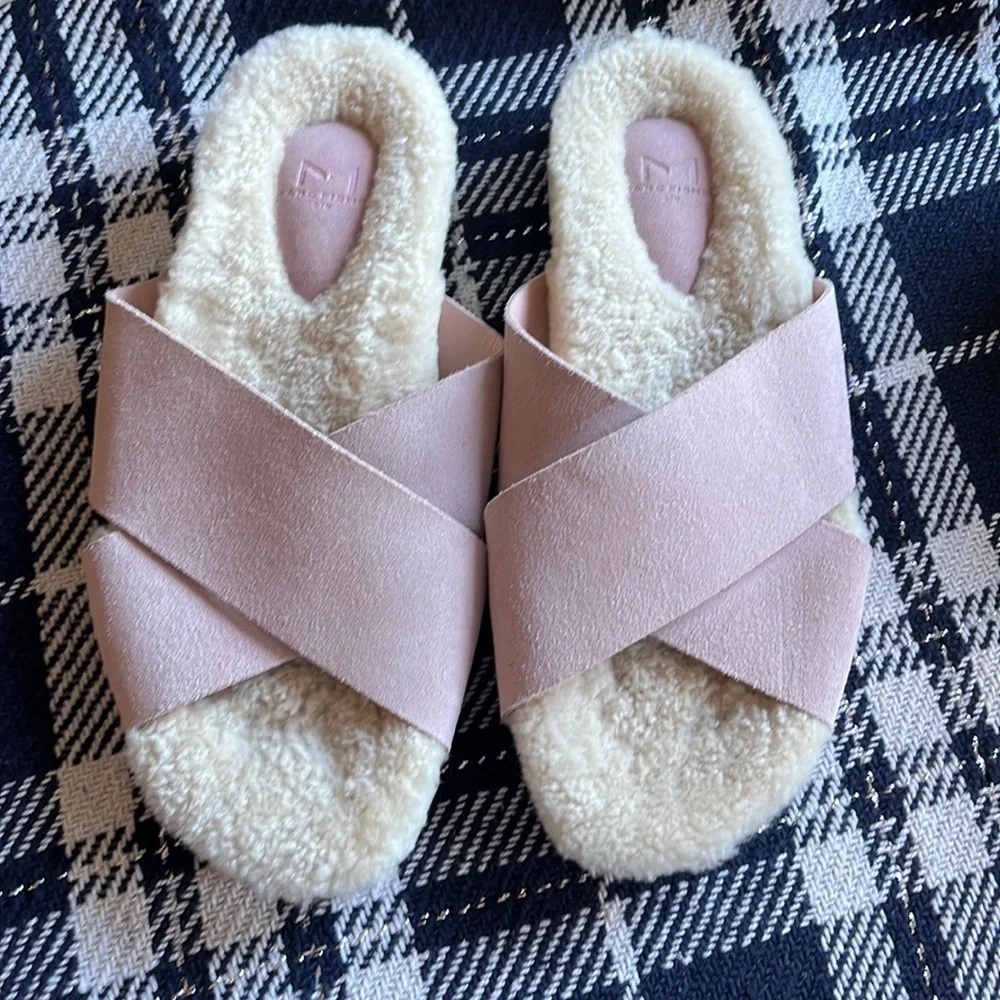 Marc Fisher Pink Suede and Shearling Crisscross Sandals Size 10M, NWT - Picture 1 of 10